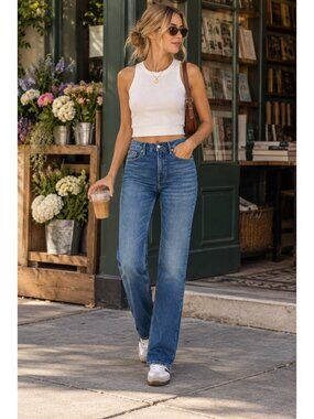Good American Icon Classic Straight Jeans Indigo Blue Denim High Rise 29 8 NEW